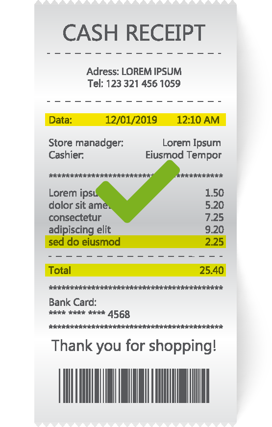 Example of a valid receipt